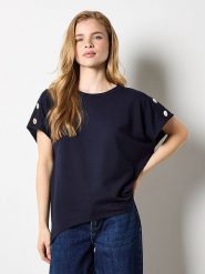 Apricot Koszulka w kolorze granatowym rozmiar: S. Niebieskie bluzki damskie Apricot, s, z aplikacjami, z asymetrycznym kołnierzem, bez ramiączek. Za 56.99 zł.