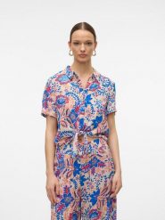 Vero Moda Bluzka w kolorze niebiesko-beżowym rozmiar: XS. Brązowe bluzki damskie Vero Moda, s, bez wzorów, z wiskozy, klasyczne, bez kołnierzyka, bez ramiączek. Za 35.10 zł.