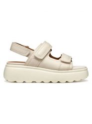 Geox Skórzane sandały "Spherica EC4" w kolorze kremowym na koturnie rozmiar: 37. Brązowe sandały damskie Geox, bez wzorów, z otwartym noskiem, bez obcasa, na koturnie, bez zapięcia. Za 264.77 zł.