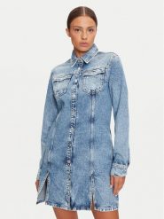 Tommy Jeans Sukienka jeansowa DW0DW19748 Niebieski Regular Fit. Niebieskie sukienki damskie Tommy Jeans, bez wzorów, z bawełny, bez ramiączek. Za 339.99 zł.
