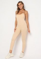 Beżowy Kombinezon Bodycon z Cienkimi Ramiączkami Nevithas. Brązowe sukienki damskie Born2be, bez wzorów, z jeansu, klasyczne, bez ramiączek. Za 99.99 zł.