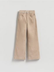 Jeansy wide leg - beżowy. Brązowe jeansy damskie Reserved. Za 199.99 zł.