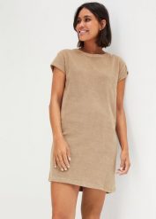 Sukienka shirtowa z frottee. Czarne sukienki damskie bonprix, bez wzorów, bez ramiączek. Za 92.99 zł.