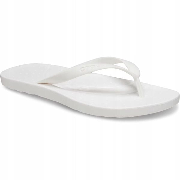 Japonki Dla Dorosłych Crocs Flip 210089. Białe klapki damskie Crocs, bez wzorów, z materiału, bez obcasa, bez zapięcia. Za 119.99 zł.