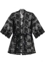 Kimono. Czarne szlafroki damskie bonprix, bez wzorów, z koronki, bez kaptura. Za 124.99 zł.