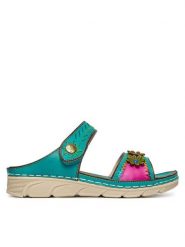 Laura Vita Klapki Dorry 13 Turkusowy. Niebieskie klapki damskie LAURA VITA, bez wzorów, ze skóry, bez obcasa, bez zapięcia. Za 389.99 zł.