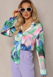 Zielono-Niebieska Koszula Ozdobiona Kolorowym Wzorem Tie-Dye Vatrie. Zielone koszule damskie Renee, l, bez wzorów, bez kołnierzyka, bez ramiączek. Za 99.99 zł.