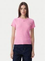 Tommy Jeans T-Shirt Essential DW0DW17383 Różowy jasny Slim Fit. Czerwone t-shirty damskie Tommy Jeans, l, bez wzorów, z bawełny, bez kołnierzyka. Za 149.99 zł.