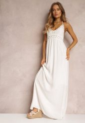 Biała Sukienka Dancemaker. Białe sukienki damskie Renee, w ażurowe wzory, z gumy, boho, bez ramiączek. W wyprzedaży za 75.99 zł.