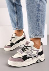 Beżowo-Fioletowe Sneakersy na Platformie z Grubymi Sznurowadłami i Zapięciem na Rzep Arlaia. Brązowe obuwie sportowe damskie Renee, z jeansu, bez zapięcia. Za 89.99 zł.