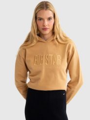Bluza damska z kapturem z logo BIG STAR beżowa Larissa 801. Brązowe bluzy damskie Big Star, na jesień, l, bez wzorów, z bawełny, z kapturem. W wyprzedaży za 179.99 zł.