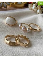 Luseera Pozłacane pierścionki (5 szt.) rozmiar: onesize. Żółte pierścionki damskie Luseera, z perłą, pozłacane. Za 84.21 zł.