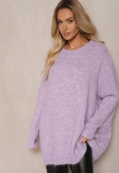 Fioletowy Casualowy Sweter Oversize Allethia. Fioletowe swetry klasyczne damskie Renee, bez kołnierzyka. Za 139.99 zł.