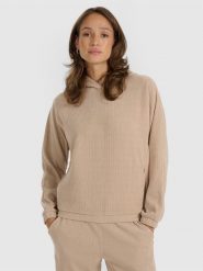 4F Bluza dresowa nierozpinana z kapturem damska - beżowa M. Brązowe bluzy damskie 4F, m, bez wzorów, z dresówki, z kapturem. W wyprzedaży za 79.99 zł.