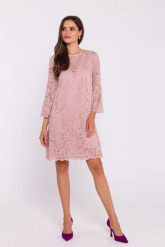 Zjawiskowa sukienka koronkowa trapezowa w kolorze różowym. Czerwone sukienki damskie Stylove, bez wzorów, z koronki, eleganckie, bez ramiączek. Za 319.00 zł.