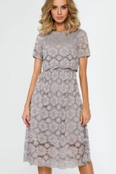 Sukienka na wesele koronkowa lekko rozkloszowana midi szara. Szare sukienki damskie MOE, bez wzorów, z elastanu, eleganckie, bez ramiączek. Za 389.00 zł.