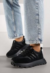 Czarne Skórzane Sneakersy z Geometrycznym Motywem Melussea. Czarne obuwie sportowe damskie Born2be, na wiosnę, z jeansu, bez zapięcia. Za 259.99 zł.