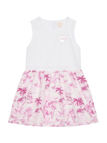 Guess Sukienka codzienna K5GK26 WH710 Biały Regular Fit. Białe sukienki dziewczęce Guess, z aplikacjami, z bawełny, bez ramiączek, proste. Za 169.99 zł.