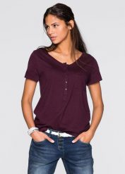 T-shirt z mieszanki bawełny i wiskozy. Czarne t-shirty damskie bonprix, bez wzorów, z bawełny, bez kołnierzyka. Za 37.99 zł.