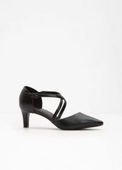 Czółenka z paskiem na wąskim obcasie. Czarne czółenka damskie bonprix, bez wzorów, bez obcasa. Za 134.99 zł.