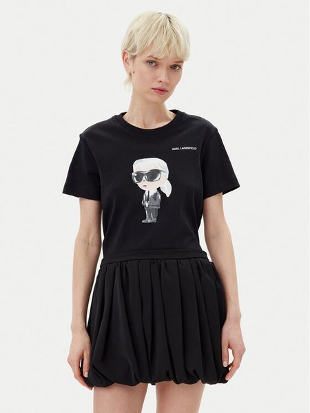 KARL LAGERFELD T-Shirt A1W17130 Czarny Regular Fit. Czarne t-shirty damskie KARL LAGERFELD, xl, bez wzorów, z bawełny, bez kołnierzyka. Za 348.99 zł.