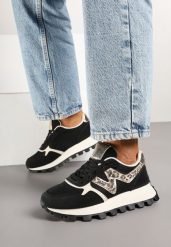 Czarne Sneakersy na Podeszwie z Tłoczeniami Zdobione Wzorem w Panterkę Gonoria. Czarne obuwie sportowe damskie Born2be, z jeansu, bez zapięcia. Za 99.99 zł.
