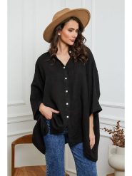 Joséfine Lniana koszula w kolorze czarnym rozmiar: S. Czarne koszule damskie Joséfine, s, bez wzorów, ze lnu, z asymetrycznym kołnierzem, bez ramiączek. Za 187.99 zł.