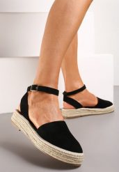 Czarne Espadryle na Podeszwie z Plecionką Zapinane Przy Kostce Griolla. Czarne espadryle damskie Renee, bez wzorów, bez obcasa. Za 74.99 zł.