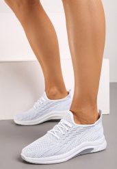 Białe Buty Sportowe z Siateczki Zdobione Wiązaniem Salmerus. Białe obuwie sportowe casual damskie Born2be, z materiału. Za 39.99 zł.