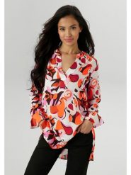 Aniston Bluzka w kolorze pomarańczowo-białym rozmiar: 44. Białe bluzki damskie Aniston, bez wzorów, z wiskozy, bez kołnierzyka, bez ramiączek. Za 82.99 zł.