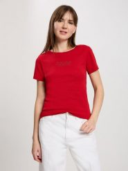 Cross Jeans Koszulka w kolorze czerwonym rozmiar: S. Czerwone koszulki damskie Cross Jeans, s, bez wzorów, z bawełny, bez kołnierzyka, bez ramiączek. Za 41.69 zł.