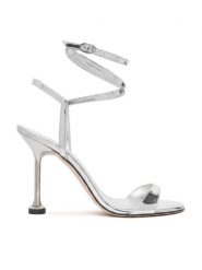 Stuart Weitzman Sandały Naudistini Wrap 100 SM911 Srebrny. Szare sandały damskie Stuart Weitzman, bez wzorów, z lakierowanej skóry, bez obcasa, na szpilce, bez zapięcia. Za 2,419.00 zł.