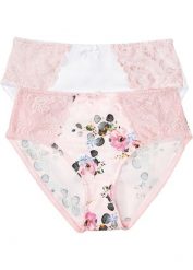 Figi z wysokim stanem z delikatną koronką (2 pary). Czerwone figi bonprix, bez wzorów, z koronki. Za 79.99 zł.