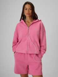 4F Bluza dresowa oversize z kapturem damska - różowa XS. Czerwone bluzy damskie 4F, s, bez wzorów, z dresówki. Za 199.99 zł.