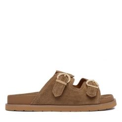 Klapki Gant. Brązowe klapki damskie Gant, bez wzorów, bez obcasa, bez zapięcia. Za 459.99 zł.