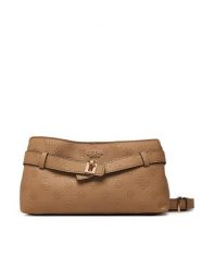 Guess Torebka Ella Logo Mini HWPD97 46730 Beżowy ciemny. Brązowe listonoszki damskie Guess, z aplikacjami, ze skóry, bez dodatków. Za 544.99 zł.
