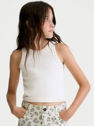 Mayoral Top 6013 Biały Regular Fit. Białe koszulki i t-shirty dziewczęce Mayoral, bez wzorów, z bawełny, bez kołnierzyka, bez ramiączek. Za 69.99 zł.