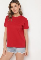 Bordowy Klasyczny T-shirt Oversize z Bawełny Zivassa. Czerwone t-shirty damskie Born2be, s, bez wzorów, z bawełny, bez kołnierzyka. Za 29.99 zł.