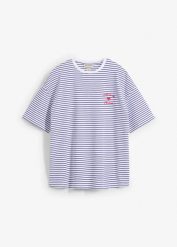 T-shirt w paski, z haftem. Czerwone t-shirty damskie bonprix, bez wzorów, bez kołnierzyka. Za 59.99 zł.