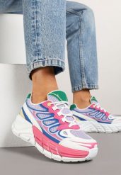 Fuksjowe Sneakersy Streetwearowe na Tłoczonej Platformie Tertewia. Czerwone obuwie sportowe damskie Renee, z jeansu, bez zapięcia. Za 99.99 zł.