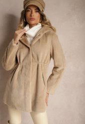 Beżowa Futrzana Kurtka Parka z Kapturem Evelinne. Brązowe kurtki damskie Renee, l, z futra, z kapturem. Za 359.99 zł.