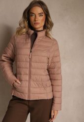 Beżowa Casualowa Kurtka Ozdobiona Pikowaniem Nelionea. Brązowe kurtki damskie Renee, l, z aplikacjami, z jeansu, bez kaptura. Za 89.99 zł.