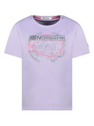 Geographical Norway Koszulka w kolorze fioletowym rozmiar: L. Różowe bluzki damskie Geographical Norway, l, bez wzorów, z bawełny, bez kołnierzyka, bez ramiączek. Za 65.85 zł.