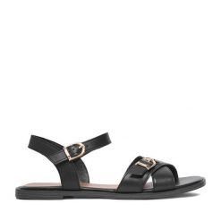 Sandały Lasocki. Czarne sandały damskie Lasocki, bez wzorów, bez obcasa, na płaskiej podeszwie, bez zapięcia. Za 169.99 zł.