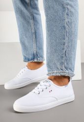Biało-Różowe Klasyczne Tenisówki Vices ze Sznurowaną Cholewką Telisara. Białe obuwie sportowe damskie Renee, z jeansu, bez zapięcia, tenisowe. Za 39.99 zł.
