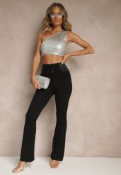 Czarne Spodnie Dzwony z Wiskozą i Bawełną High Waist Ozdobione Guzikami Doliella. Czarne spodnie materiałowe damskie Renee, bez wzorów, z bawełny. Za 84.99 zł.