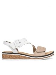 Rieker Sandały V3660-60 Beżowy. Brązowe sandały damskie Rieker, bez wzorów, z syntetyku, bez obcasa, na płaskiej podeszwie, bez zapięcia. Za 289.99 zł.