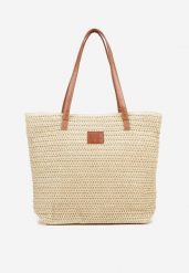 Beżowa Pleciona Torebka Plażowa Shopper Odelinea. Brązowe shopper bag Born2be, bez wzorów, bez dodatków. Za 59.99 zł.