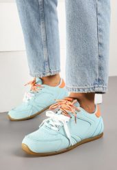 Jasnoniebieskie Sneakersy z Podwójnymi Sznurowadłami i Przeszyciami Teleritia. Niebieskie obuwie sportowe damskie Born2be, z materiału, bez zapięcia. Za 89.99 zł.