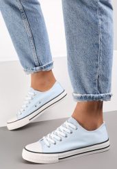 Jasnoniebieskie Trampki Lakelet. Niebieskie trampki damskie Renee, bez wzorów, z gumy, przed kostkę, bez zapięcia. Za 54.99 zł.